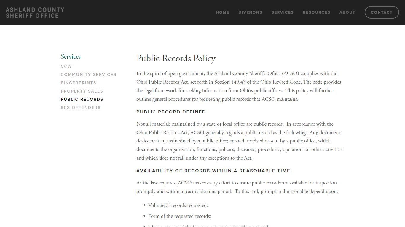 Public Records — Ashland County Sheriff Office