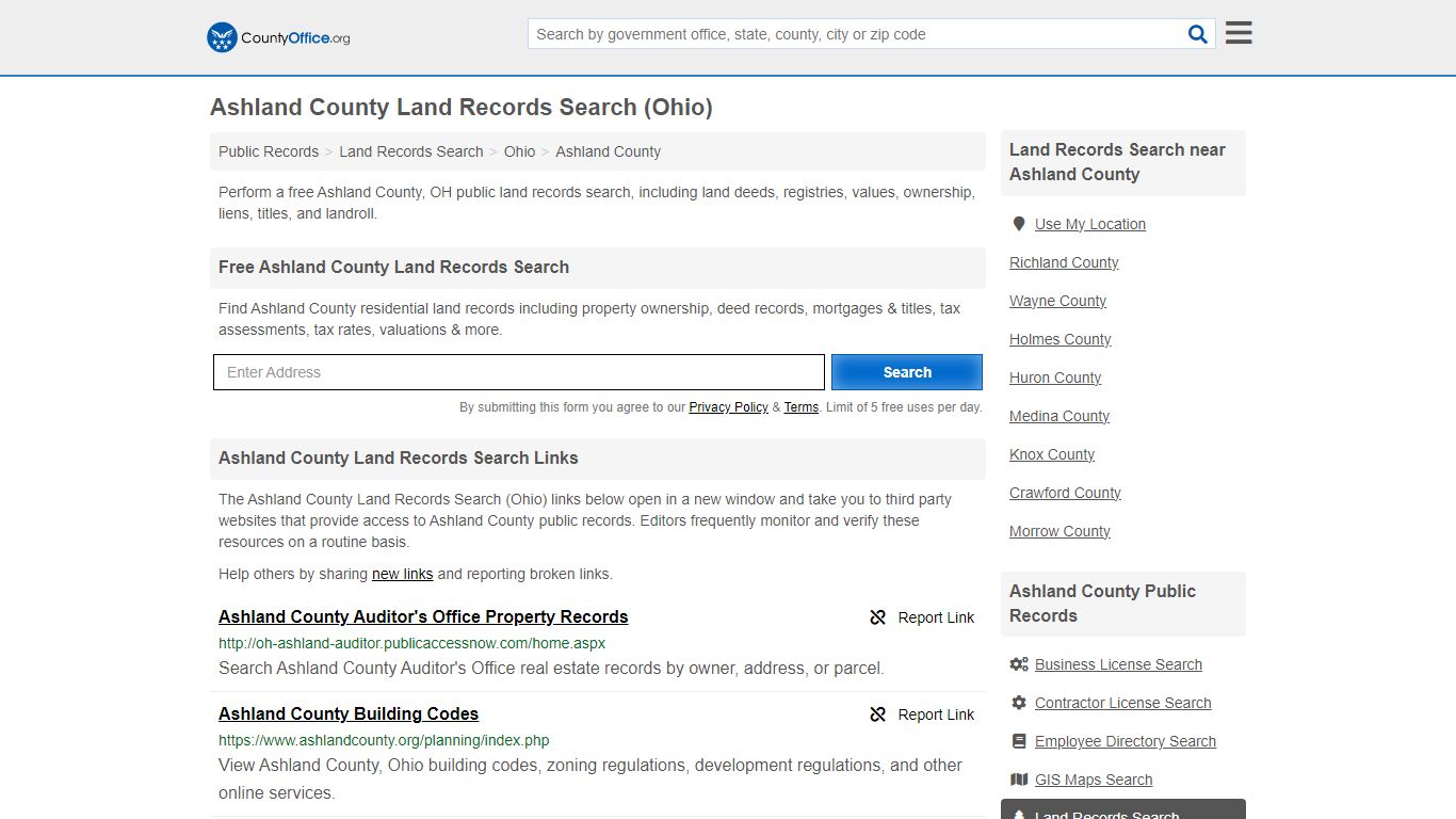 Ashland County Land Records Search (Ohio) - County Office